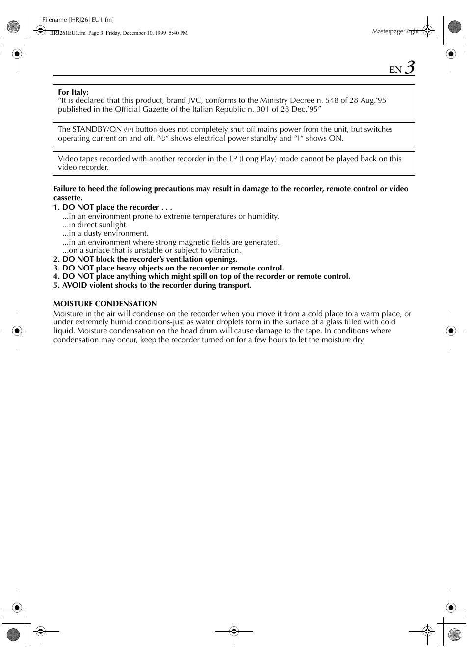 JVC HR-J261EU User Manual | Page 3 / 44