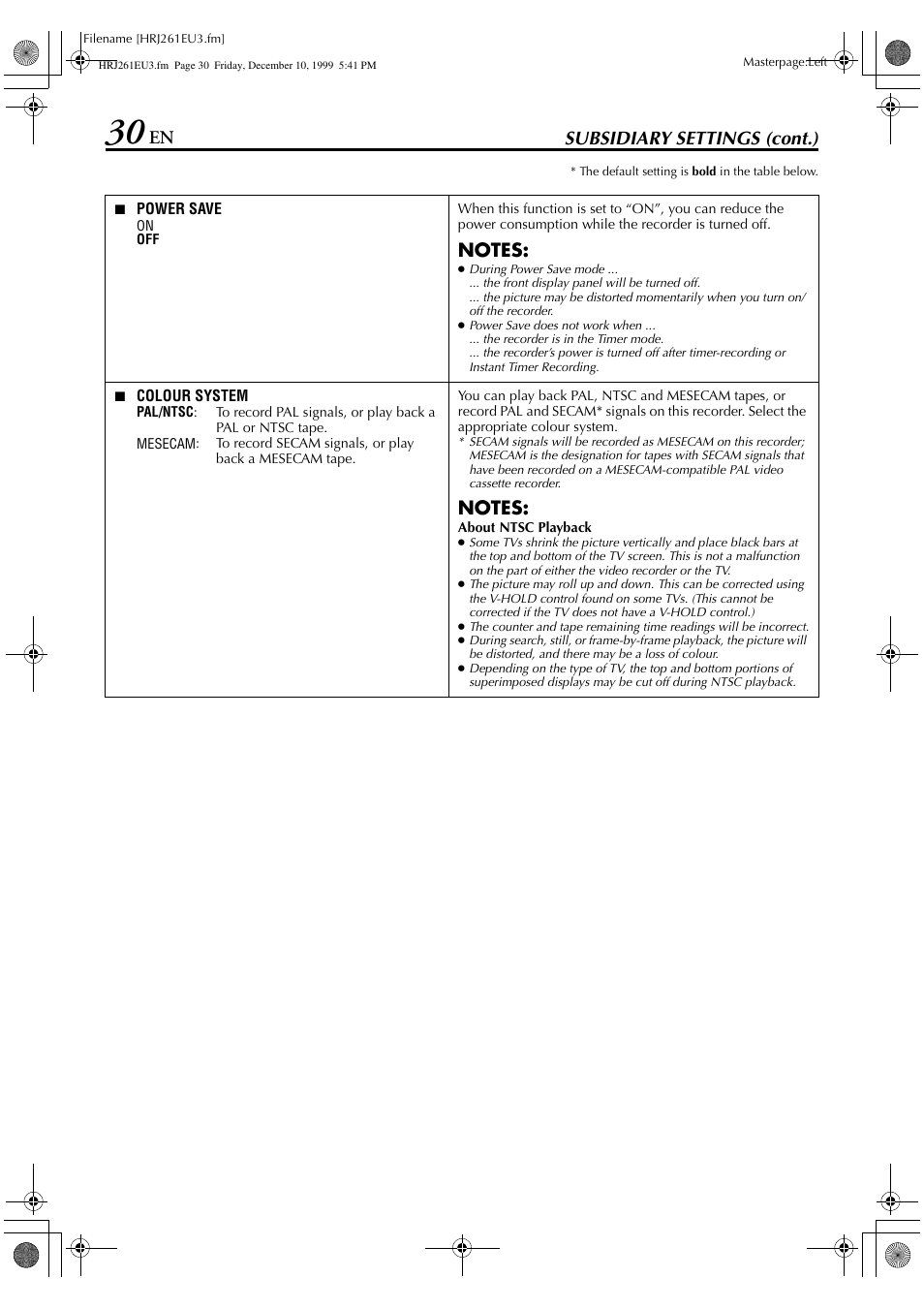 En subsidiary settings (cont.) | JVC HR-J261EU User Manual | Page 30 / 44