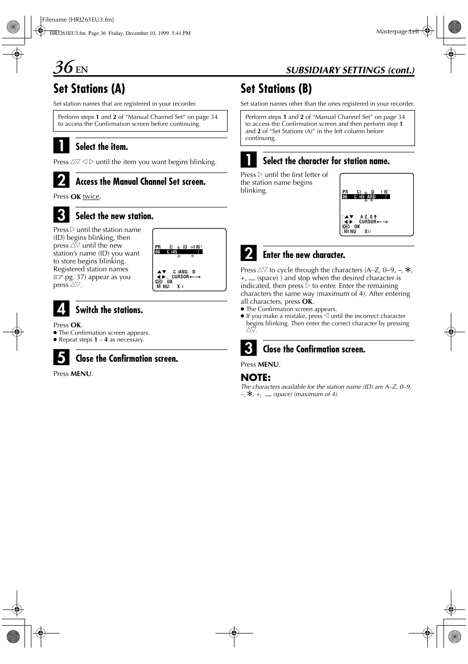 Set stations (a), Set stations (b) | JVC HR-J261EU User Manual | Page 36 / 44