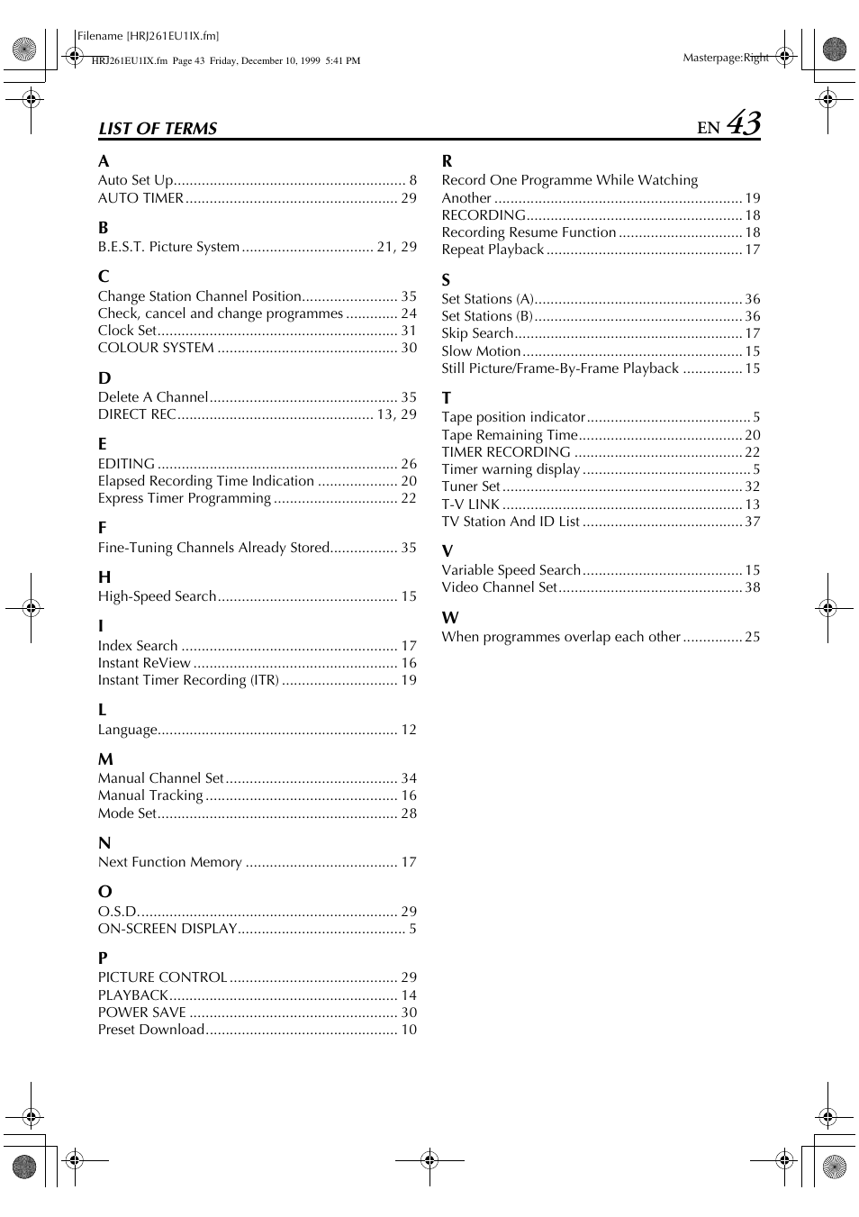 JVC HR-J261EU User Manual | Page 43 / 44