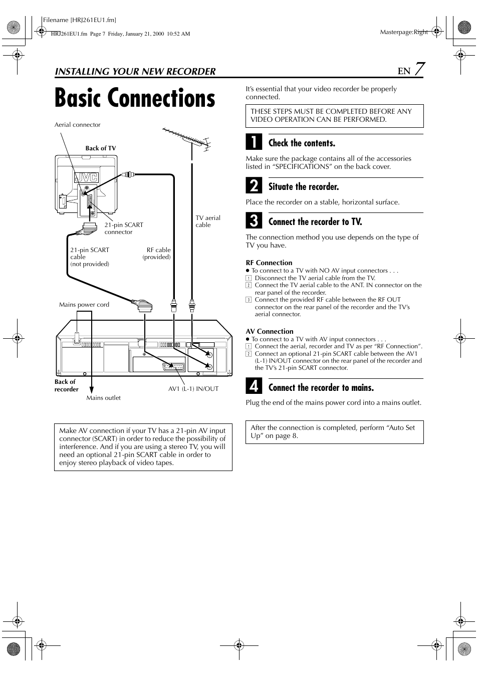 Basic connections | JVC HR-J261EU User Manual | Page 7 / 44