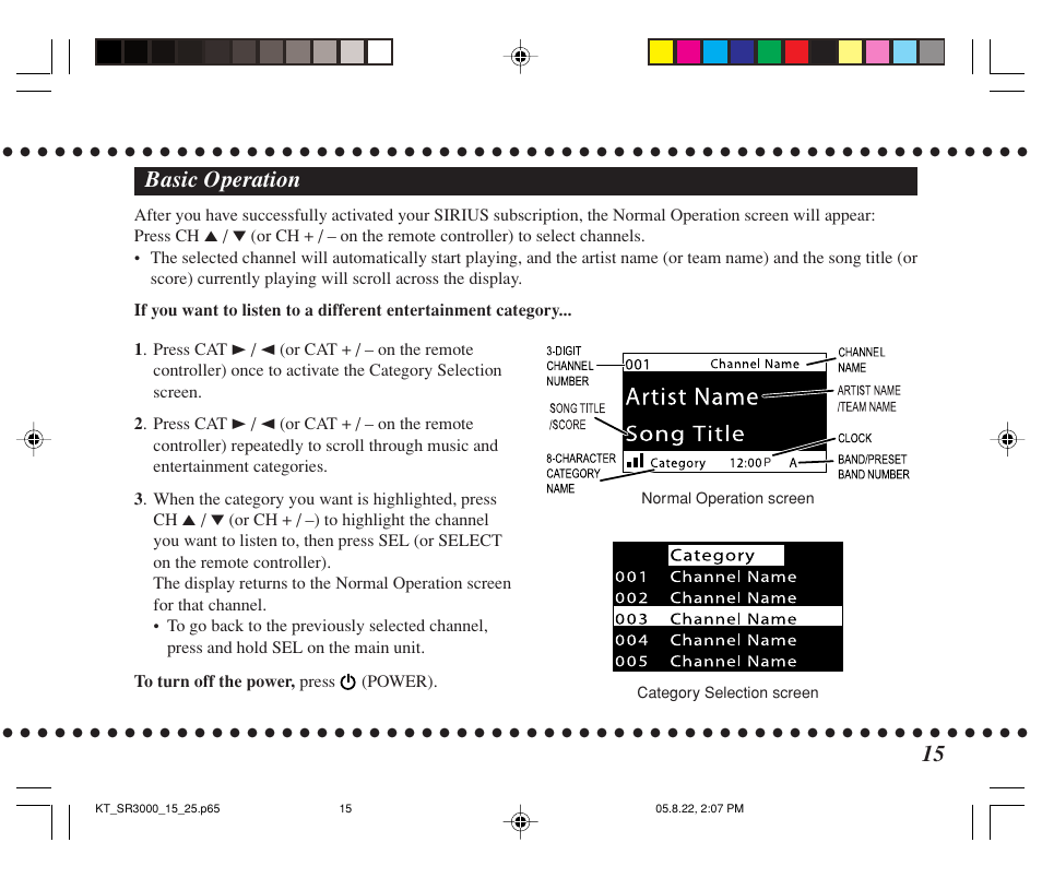 Basic operation | JVC KT-SR3000 User Manual | Page 15 / 48