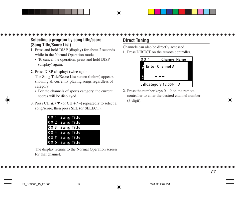 Direct tuning | JVC KT-SR3000 User Manual | Page 17 / 48