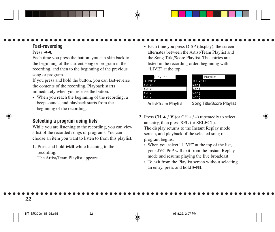 JVC KT-SR3000 User Manual | Page 22 / 48