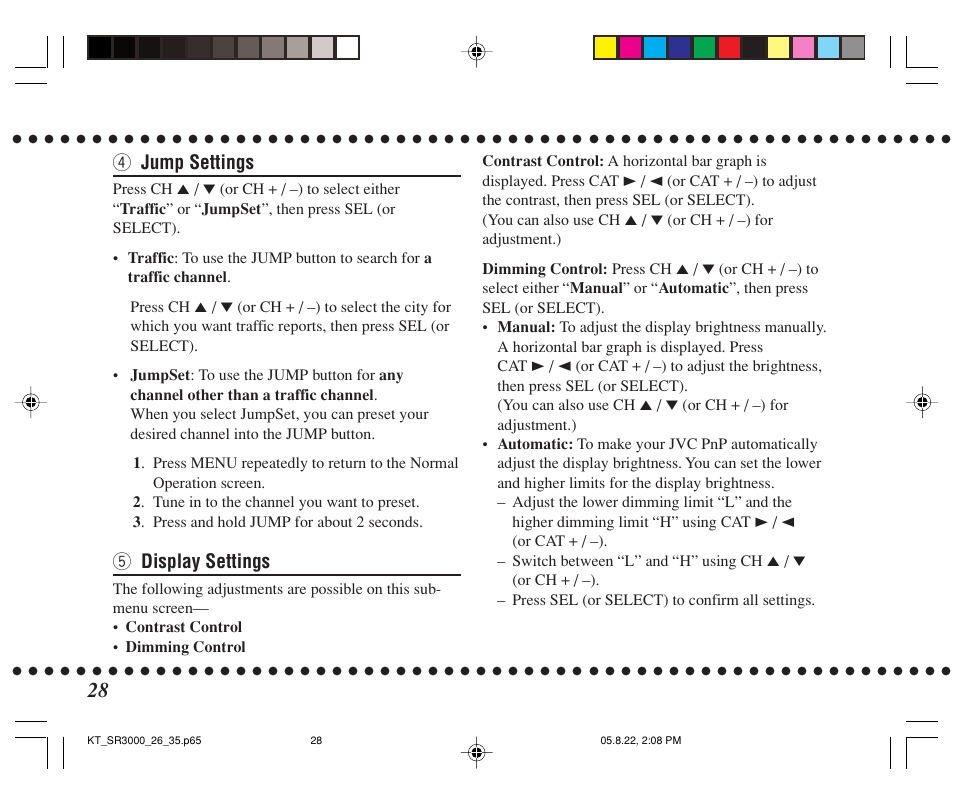 4 jump settings, 5 display settings | JVC KT-SR3000 User Manual | Page 28 / 48