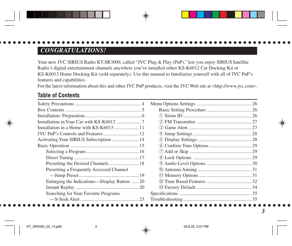 JVC KT-SR3000 User Manual | Page 3 / 48