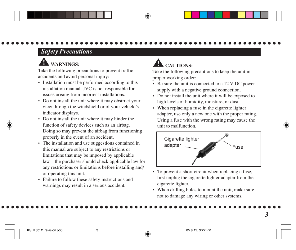 Safety precautions | JVC KT-SR3000 User Manual | Page 39 / 48