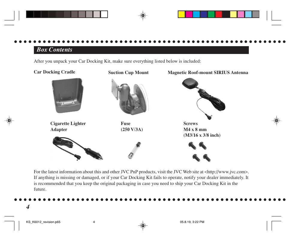 Box contents | JVC KT-SR3000 User Manual | Page 40 / 48