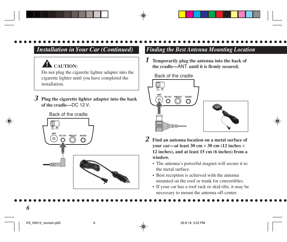 Finding the best antenna mounting location, Installation in your car (continued) | JVC KT-SR3000 User Manual | Page 42 / 48