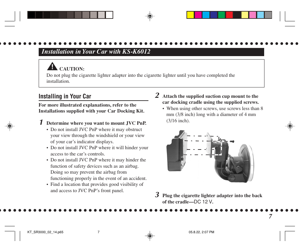Installation in your car with ks-k6012 | JVC KT-SR3000 User Manual | Page 7 / 48