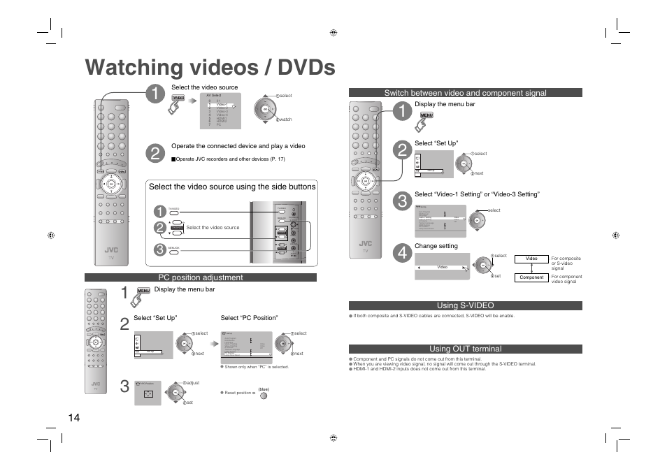 Watching videos / dvds, Select the video source using the side buttons | JVC 0706TKH-MW-VPC User Manual | Page 15 / 25