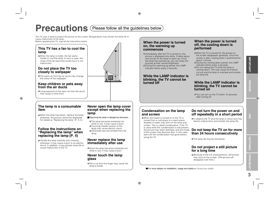 Precautions, Please follow all the guidelines below | JVC 0706TKH-MW-VPC User Manual | Page 4 / 25