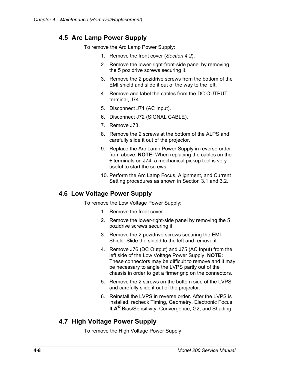 5 arc lamp power supply, 6 low voltage power supply, 7 high voltage power supply | JVC Model 200 User Manual | Page 105 / 140