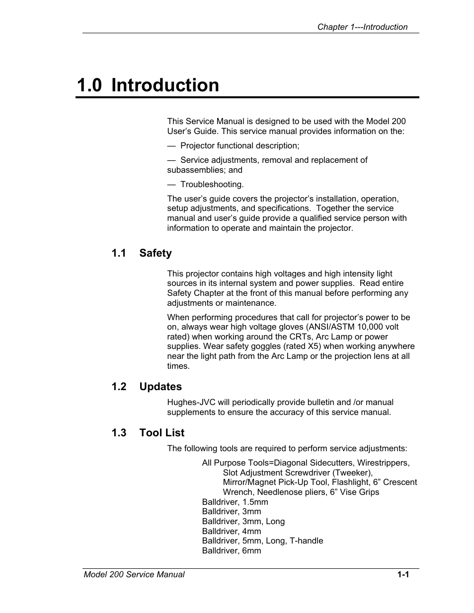 0 introduction, 1safety, 2 updates | 3tool list | JVC Model 200 User Manual | Page 11 / 140