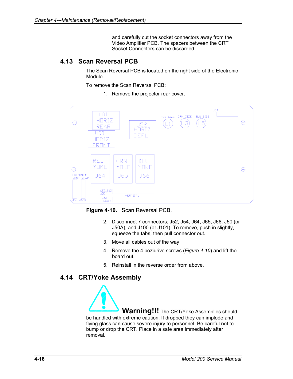 13 scan reversal pcb, 14 crt/yoke assembly, Warning | JVC Model 200 User Manual | Page 113 / 140