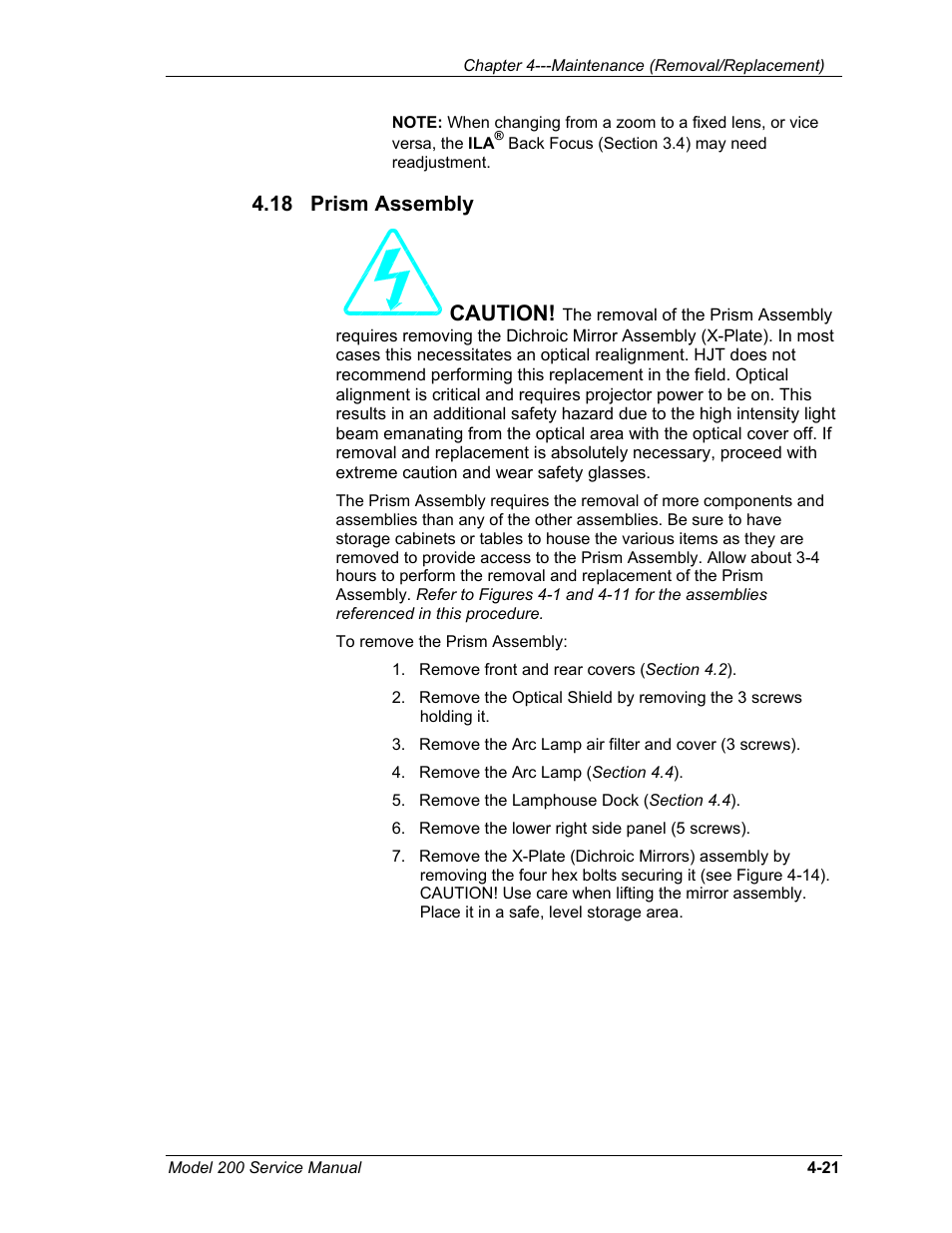 18 prism assembly, 18 prism assembly caution | JVC Model 200 User Manual | Page 118 / 140
