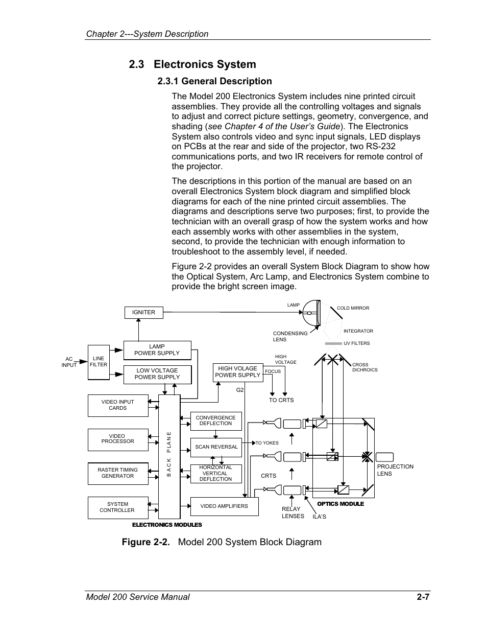 3 electronics system, 1 general description, Figure 2-2. model 200 system block diagram | Chapter 2---system description | JVC Model 200 User Manual | Page 21 / 140