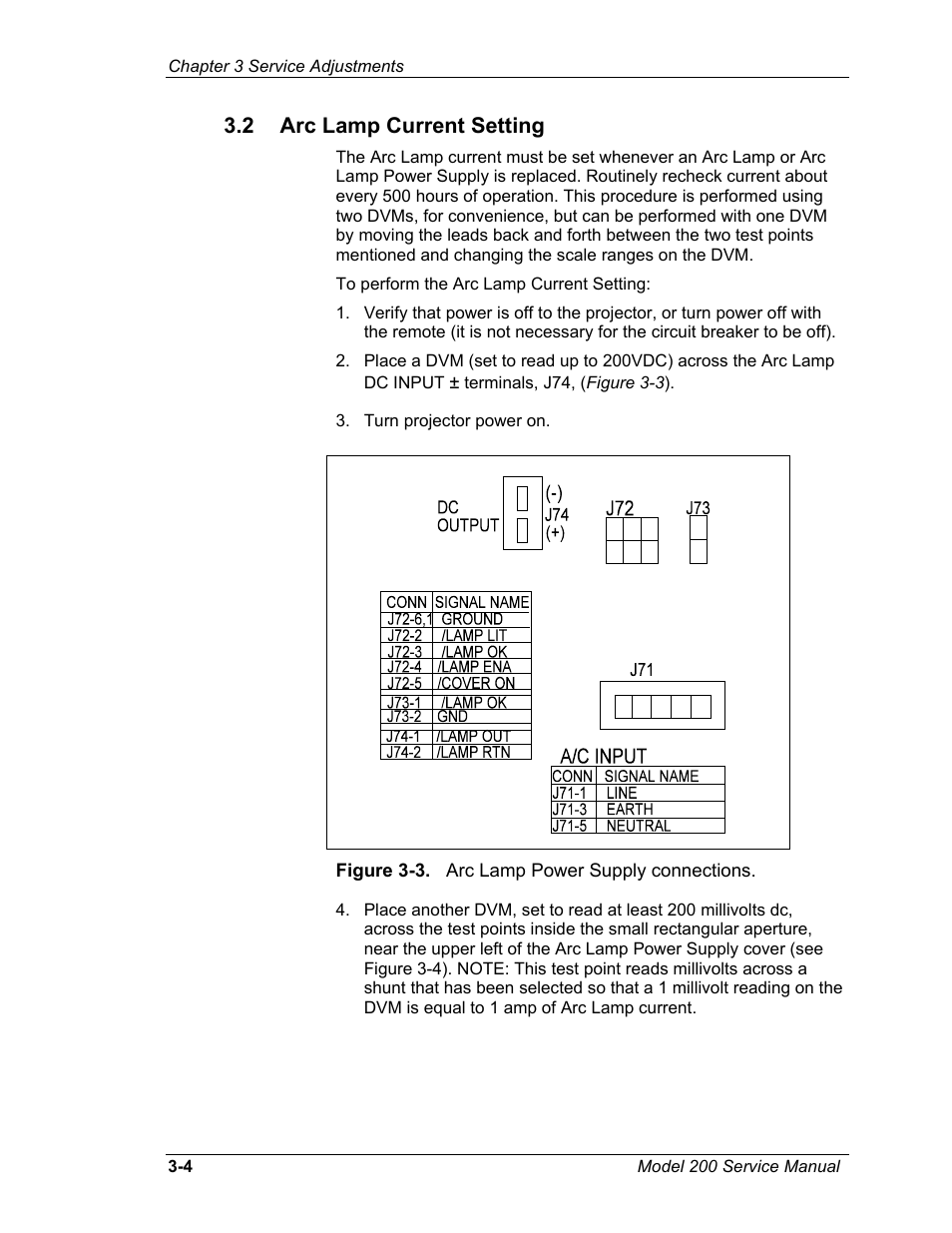2arc lamp current setting, 2 arc lamp current setting | JVC Model 200 User Manual | Page 83 / 140