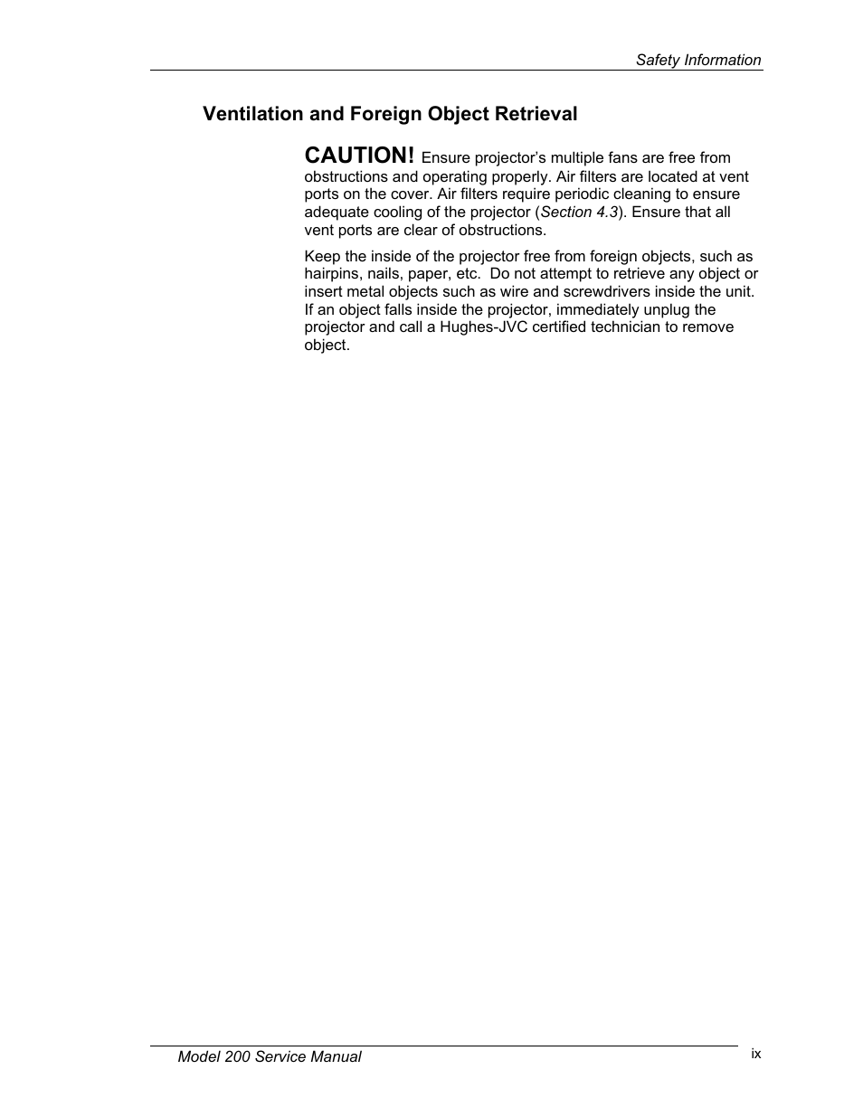 Ventilation and foreign object retrieval, Caution | JVC Model 200 User Manual | Page 9 / 140