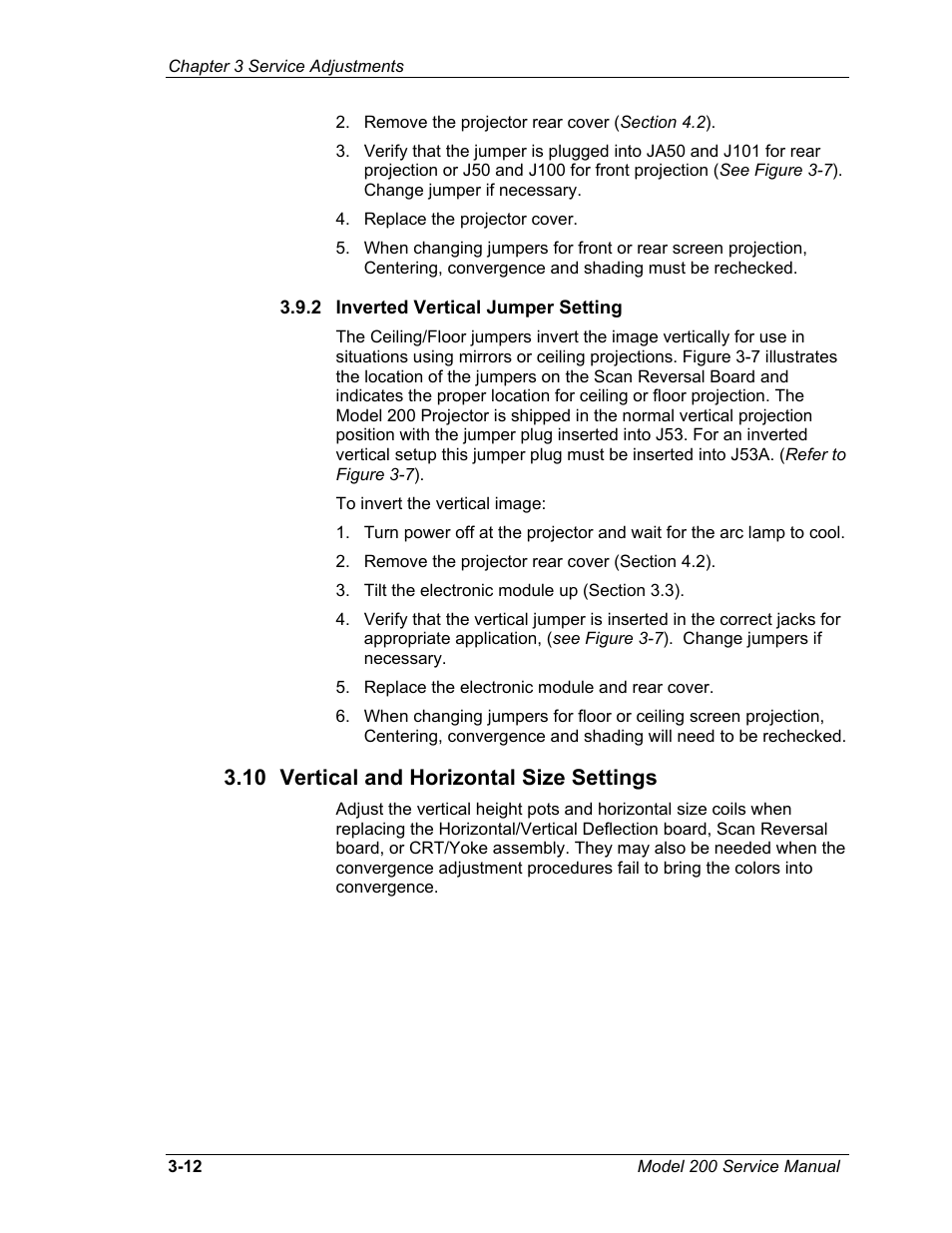2inverted vertical jumper setting, 10vertical and horizontal size settings, 10 vertical and horizontal size settings | JVC Model 200 User Manual | Page 91 / 140