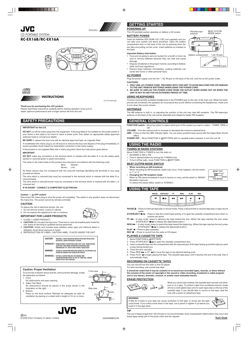 JVC RC-EX16A User Manual | 2 pages