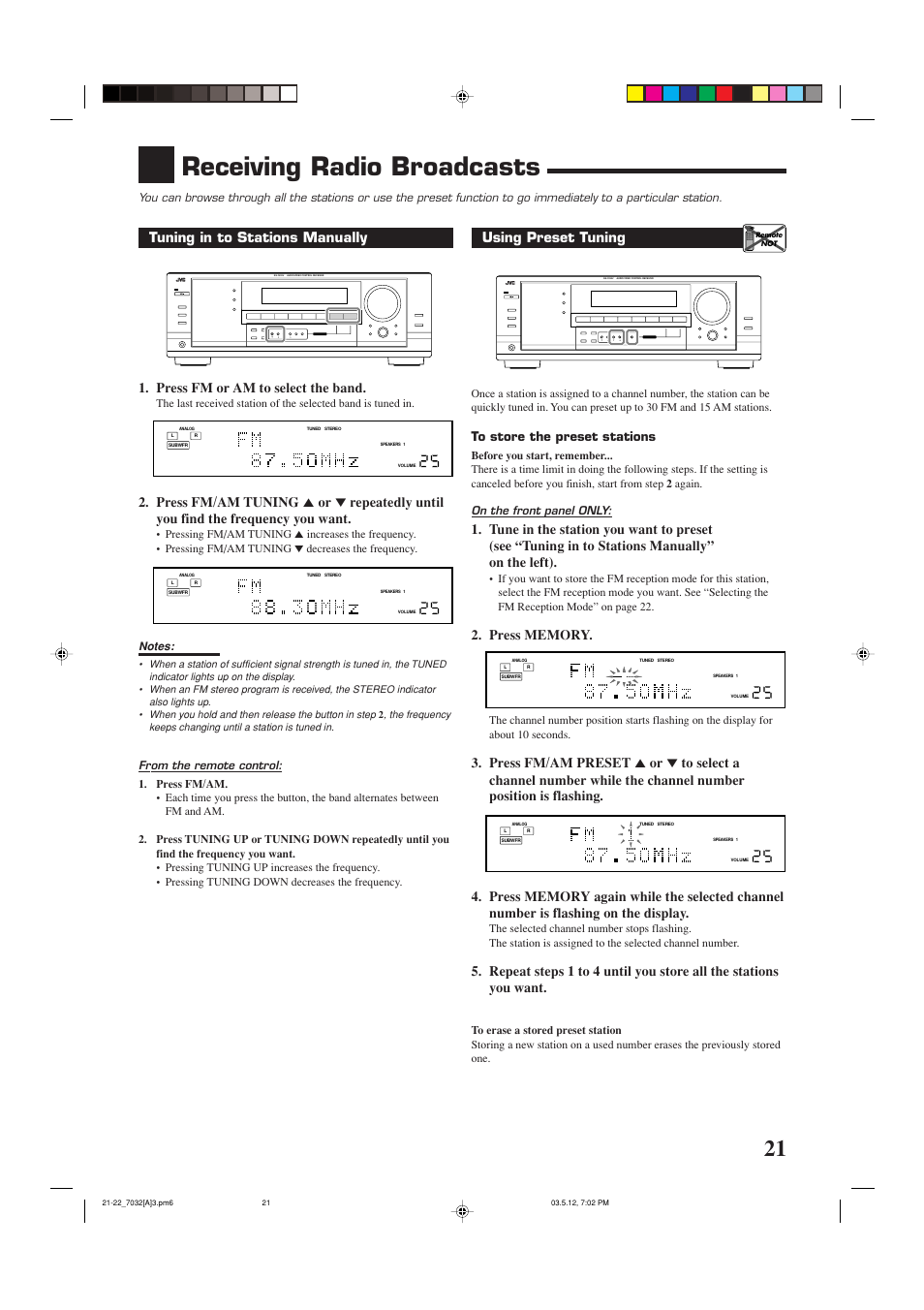 Receiving radio broadcasts, Using preset tuning | JVC LVT1007-010A[A] User Manual | Page 23 / 53