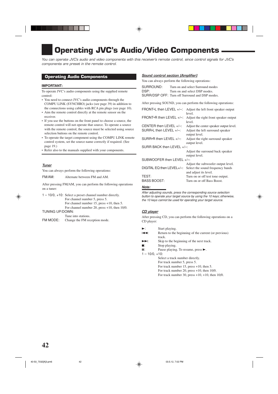 Operating jvc’s audio/video components | JVC LVT1007-010A[A] User Manual | Page 44 / 53