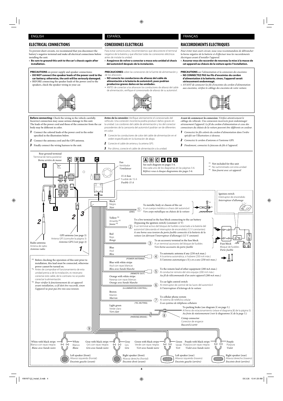 Electrical connections, Conexiones electricas, Raccordements electriques | JVC LVT1982-002A User Manual | Page 4 / 6