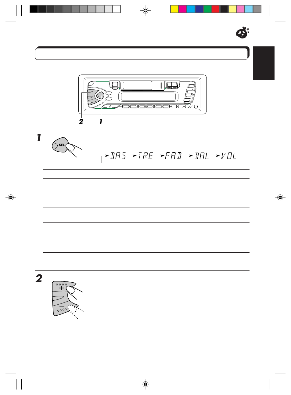Adjusting the sound, Select the item you want to adjust, Adjust the level | JVC KS-FX201 User Manual | Page 11 / 24