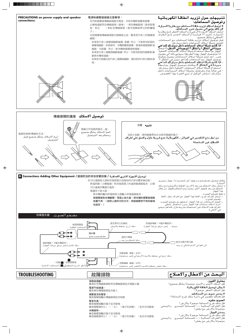 Troubleshooting, Ubã« r cä, Connecting the leads | JVC KS-FX201 User Manual | Page 24 / 24
