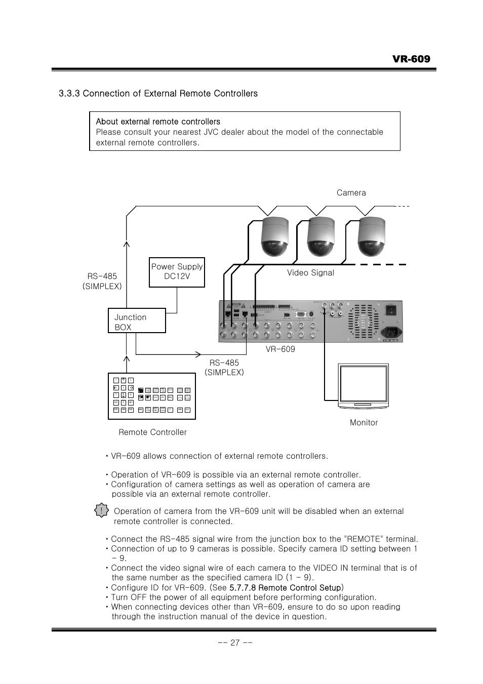 Vr-609, 3 connection of external remote controllers | JVC VR-609 User Manual | Page 27 / 102