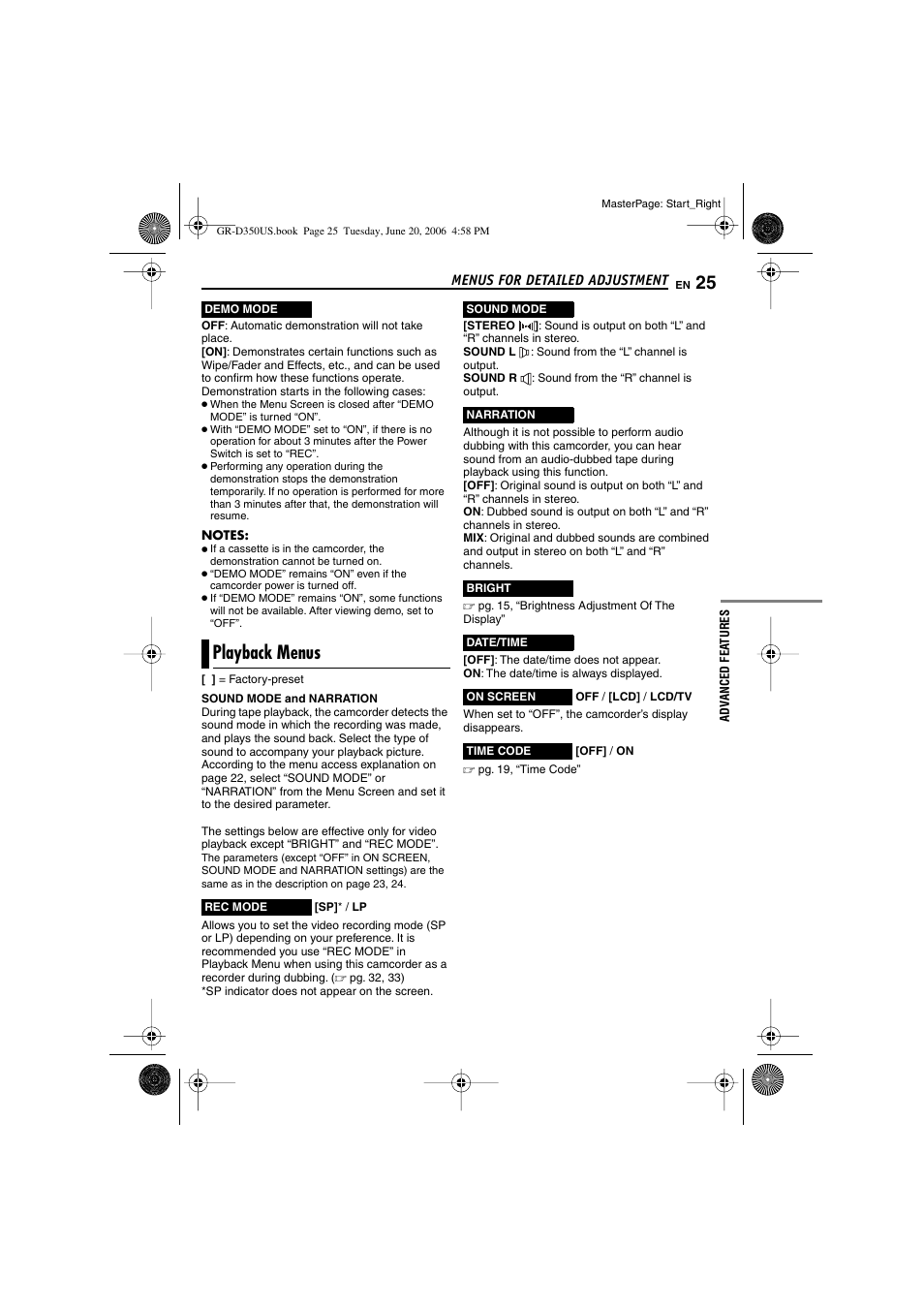 Playback menus | JVC GR-D350U User Manual | Page 25 / 88