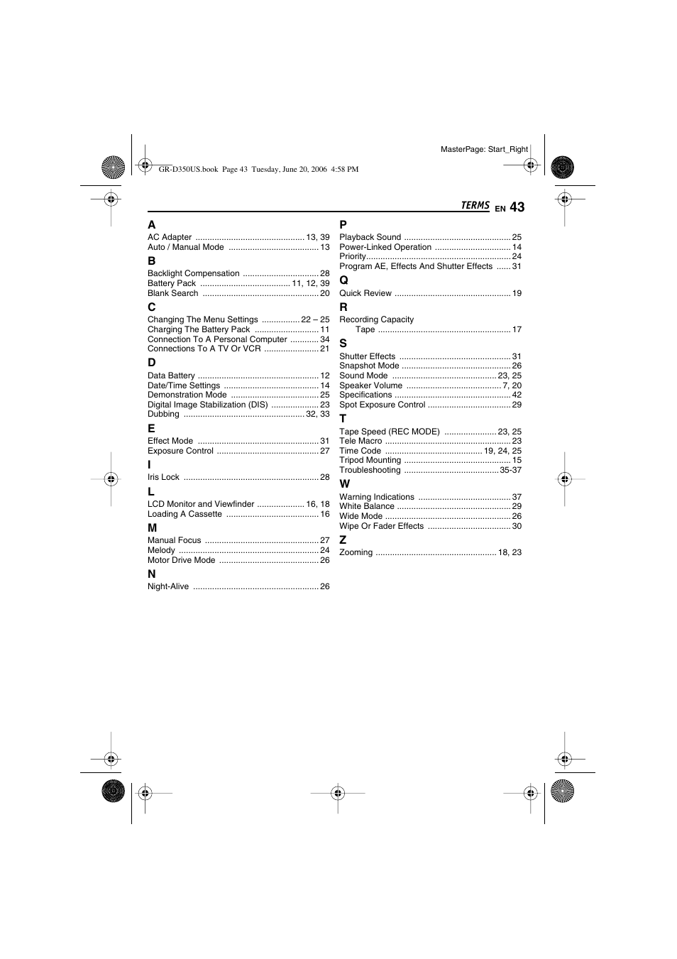 Terms | JVC GR-D350U User Manual | Page 43 / 88