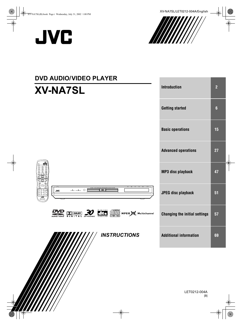 JVC XV-NA7SL User Manual | 82 pages