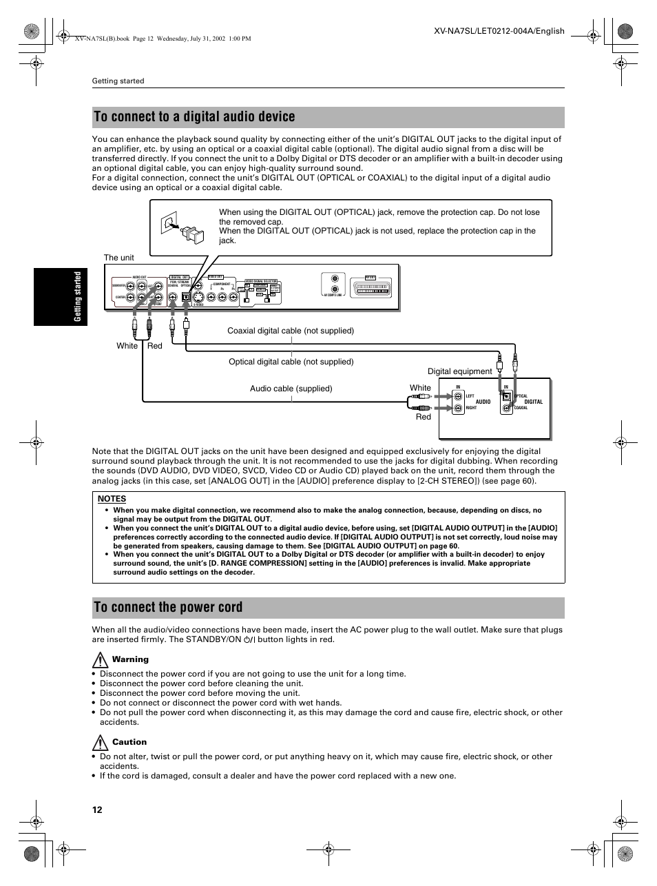 Getting started | JVC XV-NA7SL User Manual | Page 14 / 82
