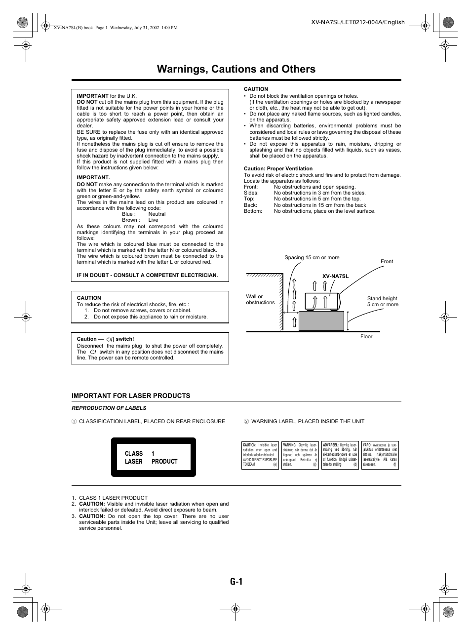 Warnings, Warnings, cautions and others | JVC XV-NA7SL User Manual | Page 2 / 82