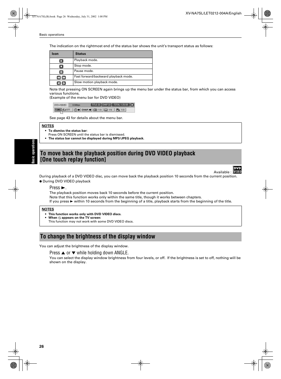 Press 3, Press 5 or ∞ while holding down angle | JVC XV-NA7SL User Manual | Page 28 / 82