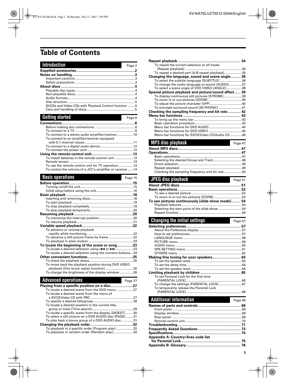 JVC XV-NA7SL User Manual | Page 3 / 82