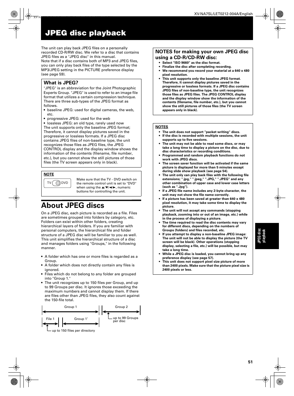 Jpeg disc playback, About jpeg discs, What is jpeg | JVC XV-NA7SL User Manual | Page 53 / 82