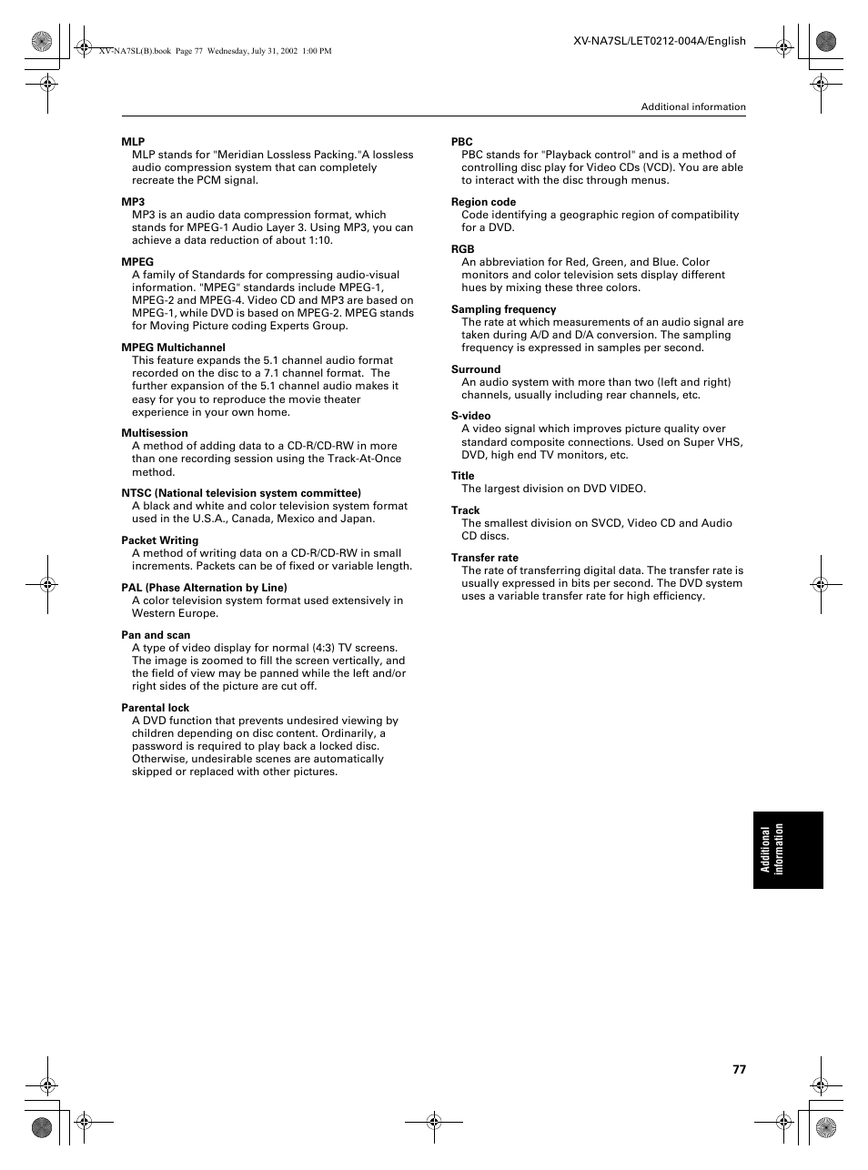 JVC XV-NA7SL User Manual | Page 79 / 82