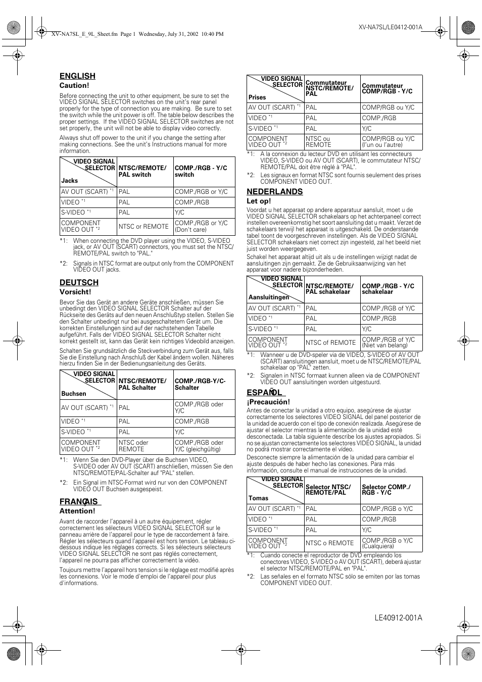 Suppeyment sheet | JVC XV-NA7SL User Manual | Page 81 / 82