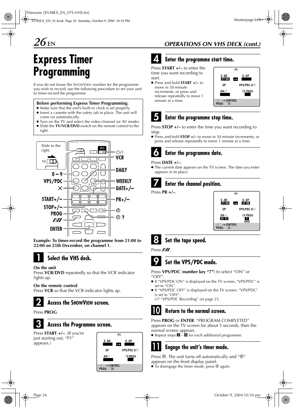 Express timer programming | JVC HR-XV48E User Manual | Page 26 / 72