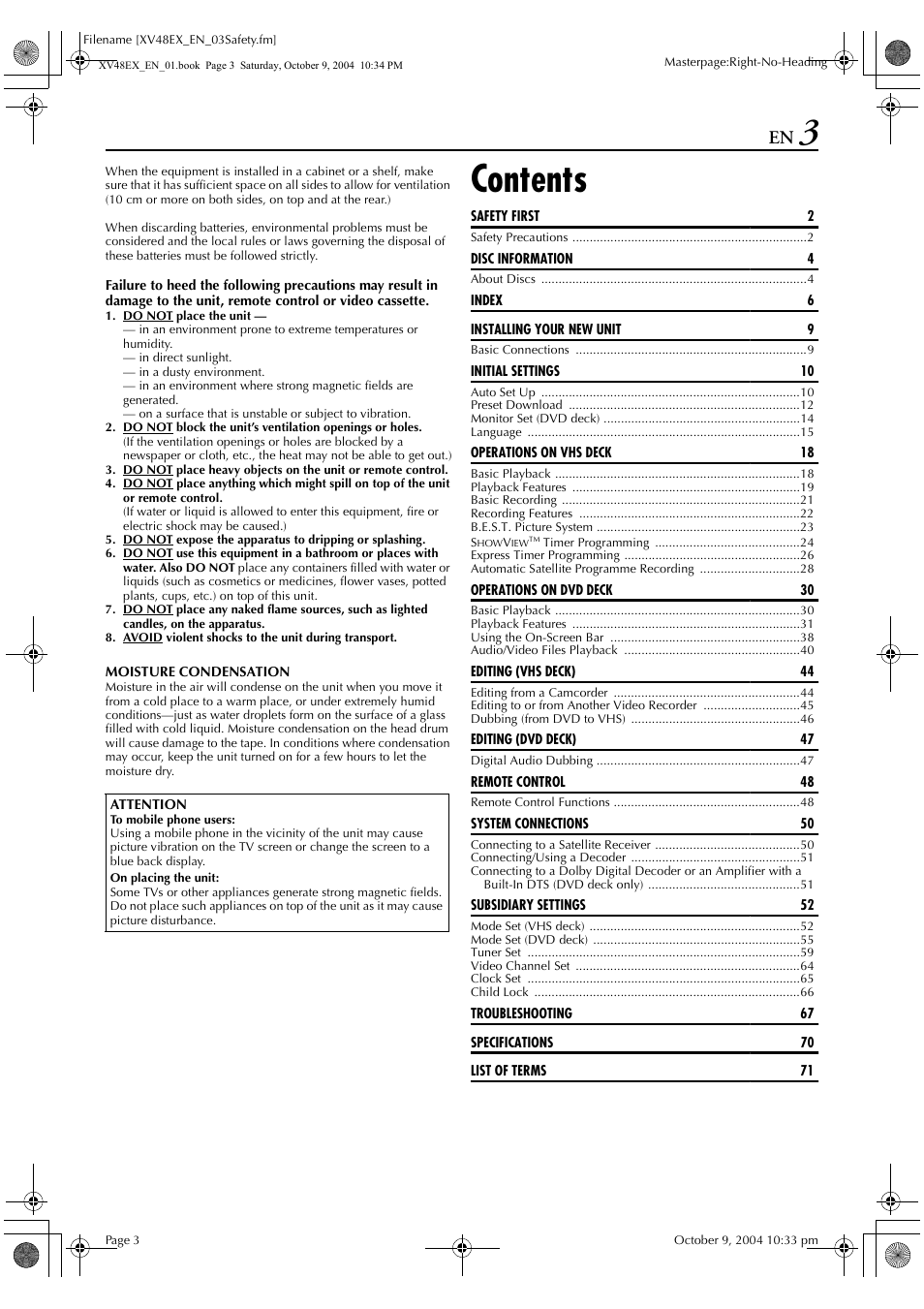 JVC HR-XV48E User Manual | Page 3 / 72