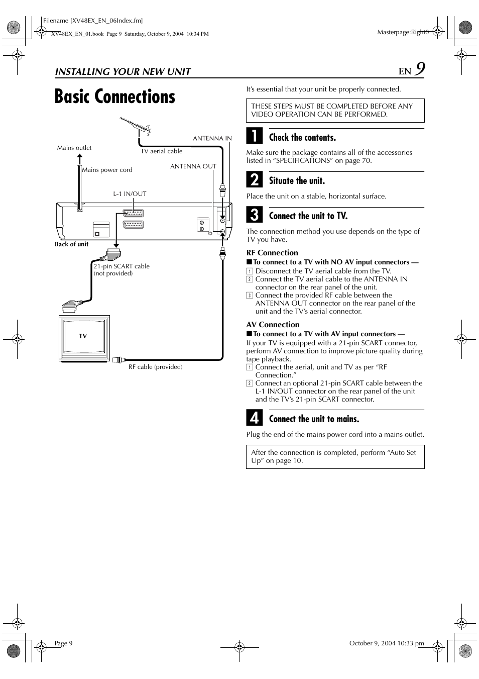 Basic connections | JVC HR-XV48E User Manual | Page 9 / 72