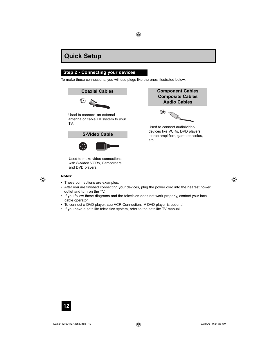 Step 2 - connecting your devices, Quick setup | JVC 0306TNH-II-IM User Manual | Page 12 / 80