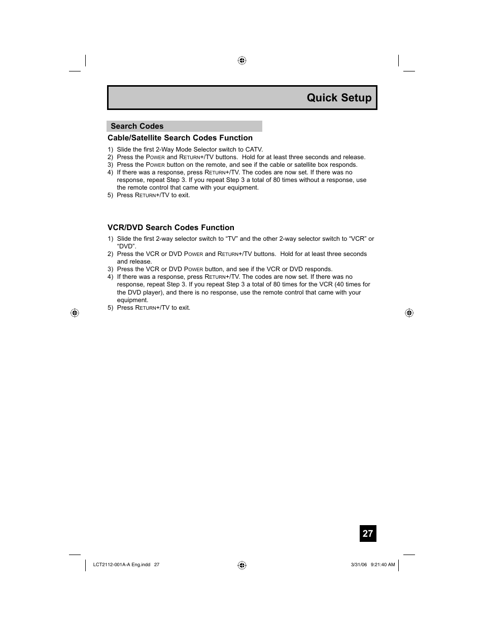 Quick setup | JVC 0306TNH-II-IM User Manual | Page 27 / 80