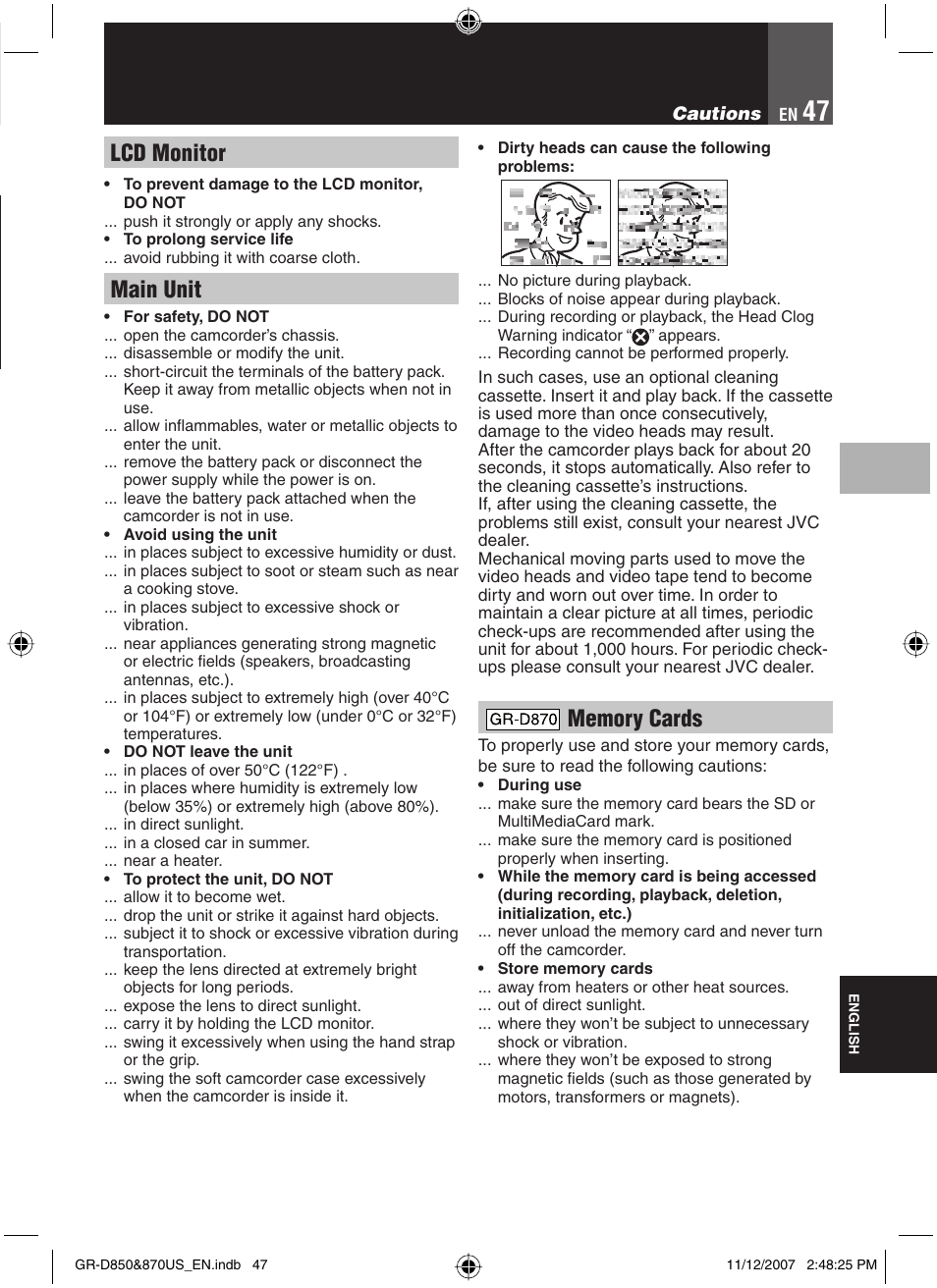 Lcd monitor, Main unit | JVC GR-D850U User Manual | Page 47 / 104