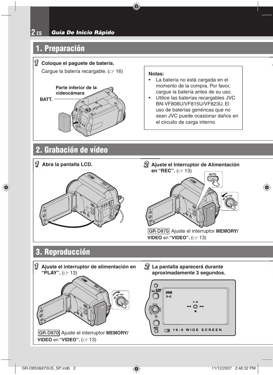 Reproducción, Preparación, Grabación de vídeo | JVC GR-D850U User Manual | Page 52 / 104