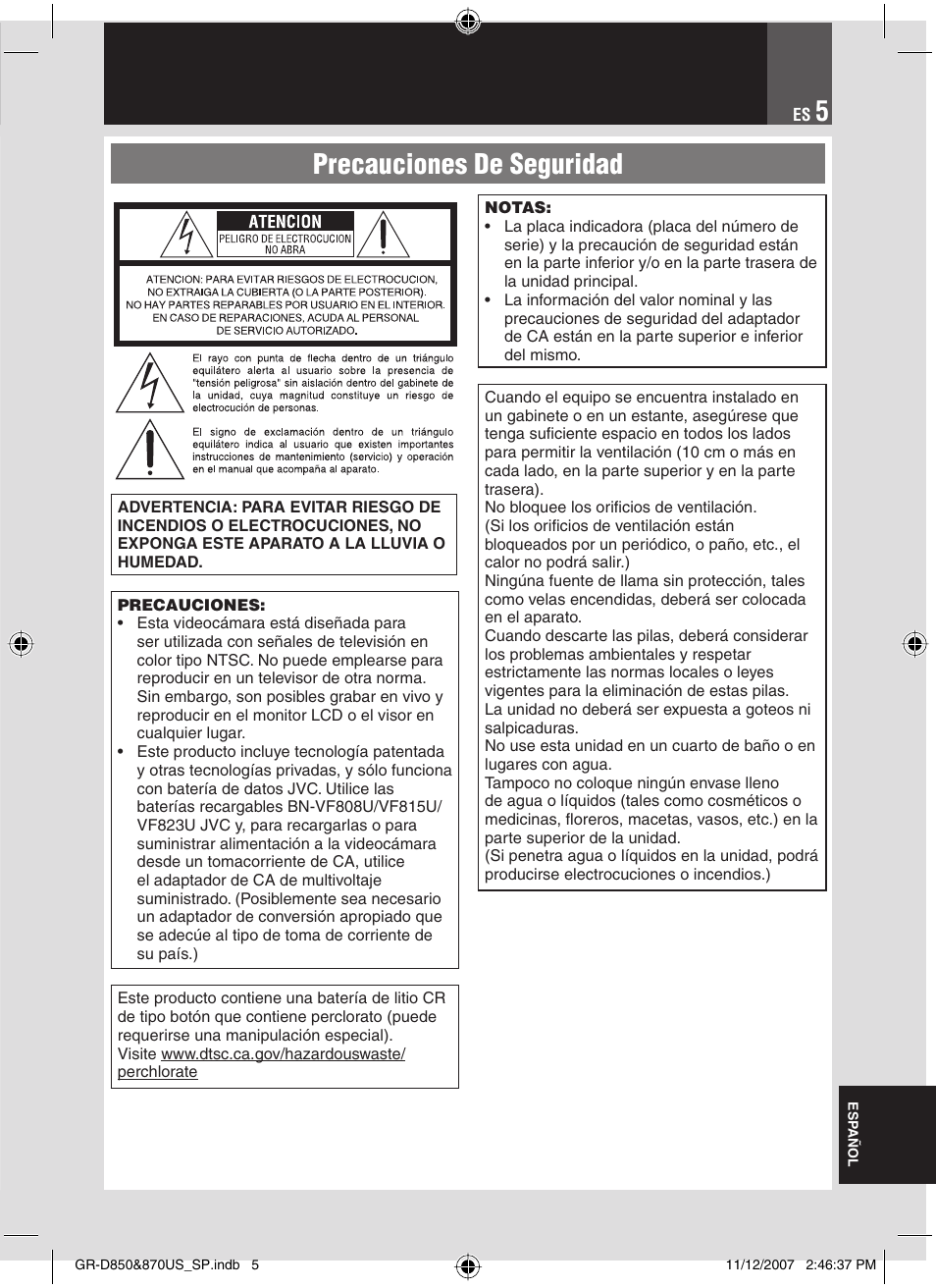 Precauciones de seguridad | JVC GR-D850U User Manual | Page 55 / 104