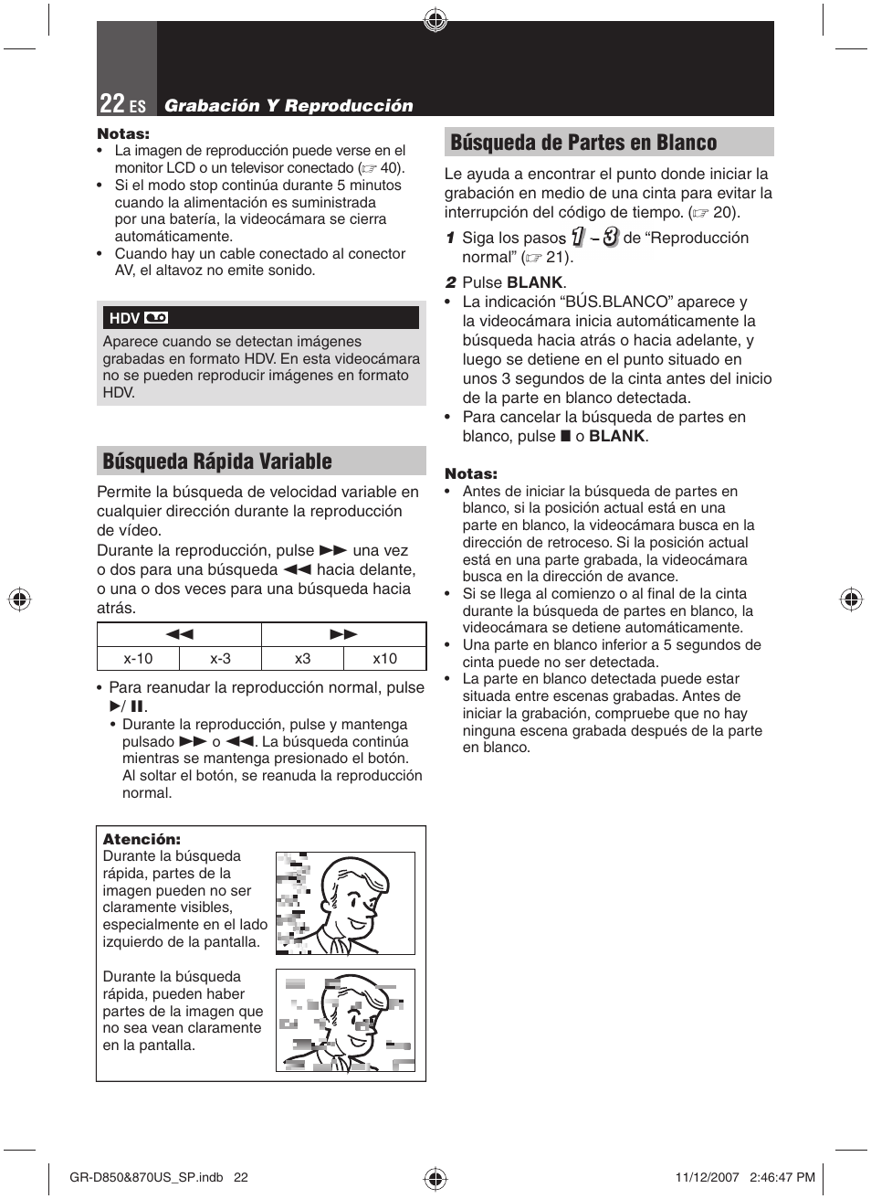 Búsqueda rápida variable, Búsqueda de partes en blanco | JVC GR-D850U User Manual | Page 72 / 104